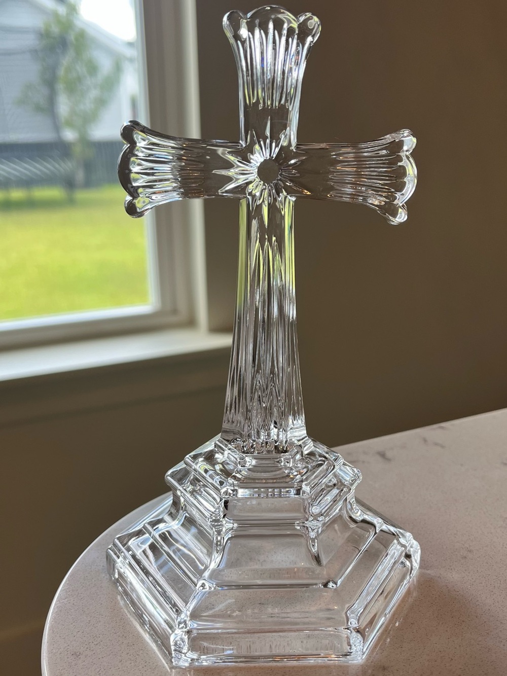 Vintage Deplomb Leaded USA Crystal Glass Cross Statue Figurine Christian 7”